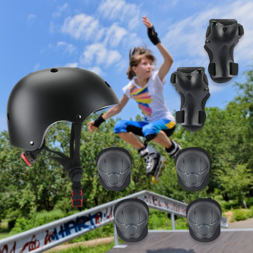 Kids Bike Helmet Set, Kids Helmet Elbow Pads and Wrist Guards Adustable Fro 3-10 Years Boys and Girls, Green Protective Gear Set for Roller Skates Cycling Bike Rollerblading Scooter Sports