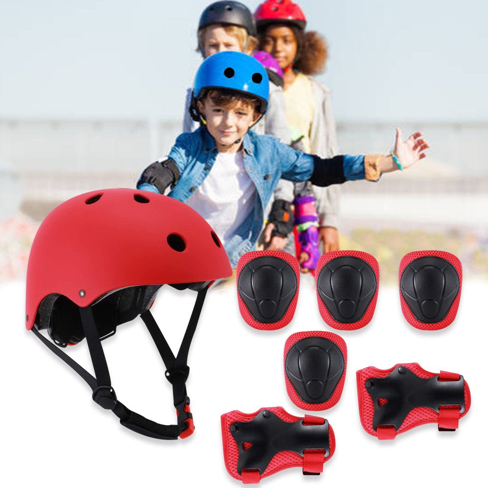 Helmet Knee Pad Set (Blue), Adjustable Kids Bike Helmet Protective Gear Set with Knee Pads and Elbow Pads Wrist Guards Included for 3~10Yrs Girls Boys Bike Roller Skating Cycling Scooter