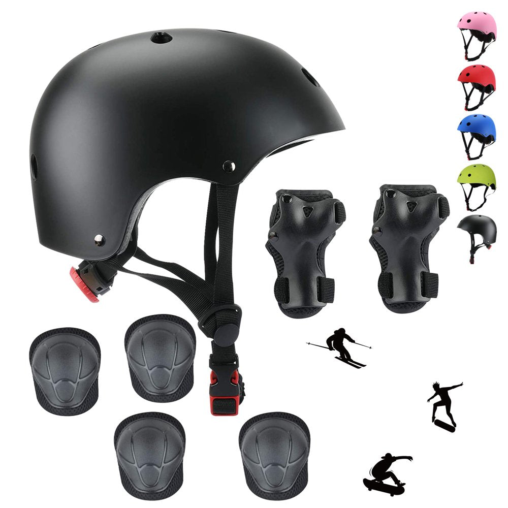 Kids Bike Helmet Set, Kids Helmet Elbow Pads and Wrist Guards Adustable Fro 3-10 Years Boys and Girls, Green Protective Gear Set for Roller Skates Cycling Bike Rollerblading Scooter Sports