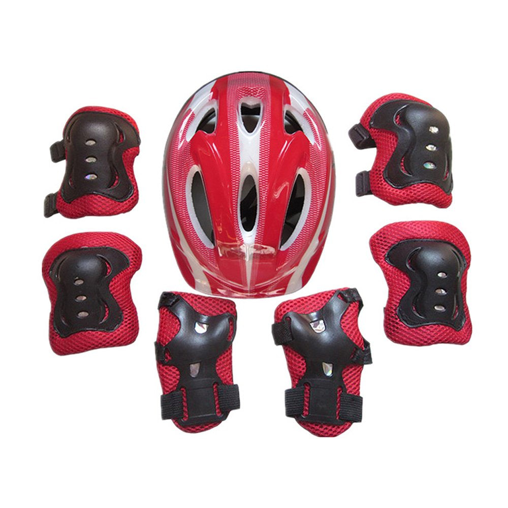 Suanret 7Pcs/Set Child Kids Safety Helmet & Knee & Elbow Pad Set for Boys Girls Cycling Skate Bike Black a 3-9 Years