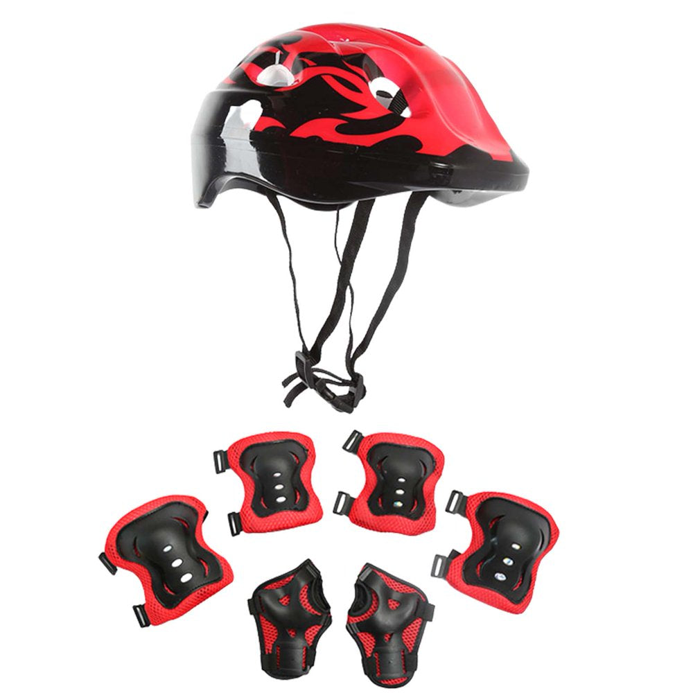 Ibaste Skate Protection Set with Helmet, 7PCS Adjustable Bike Helmet, Knee Elbow Wrist Pads for Skateboard Roller Cycling Skating Girls Boys Aged 5-13 Years Old