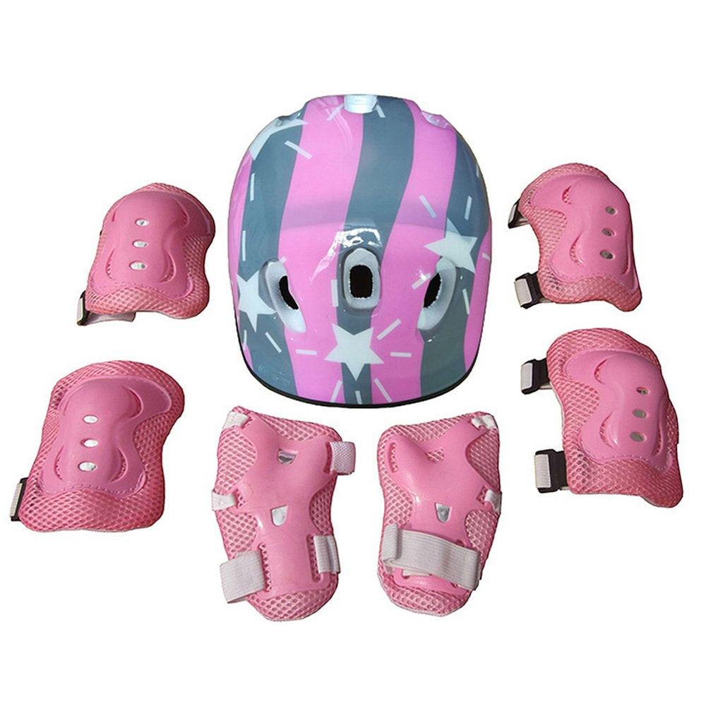 Suanret 7Pcs/Set Child Kids Safety Helmet & Knee & Elbow Pad Set for Boys Girls Cycling Skate Bike Black a 3-9 Years