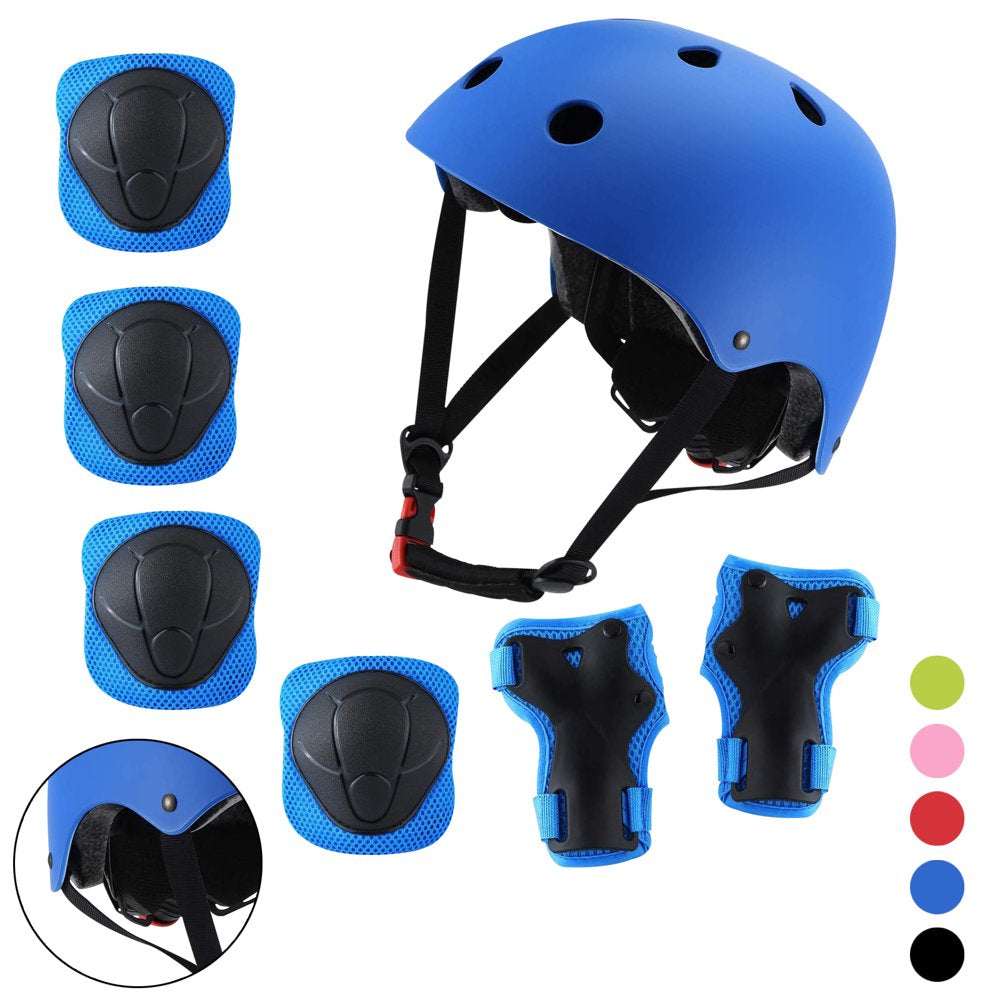 3-10 Years Old Kids Protective Gear Set for Outdoor Sports, Adjustable Skateboard Bike Helmet with Knee Pads Elbow Pads Wrist Guards for Roller Skating Cycling Scooter, Black