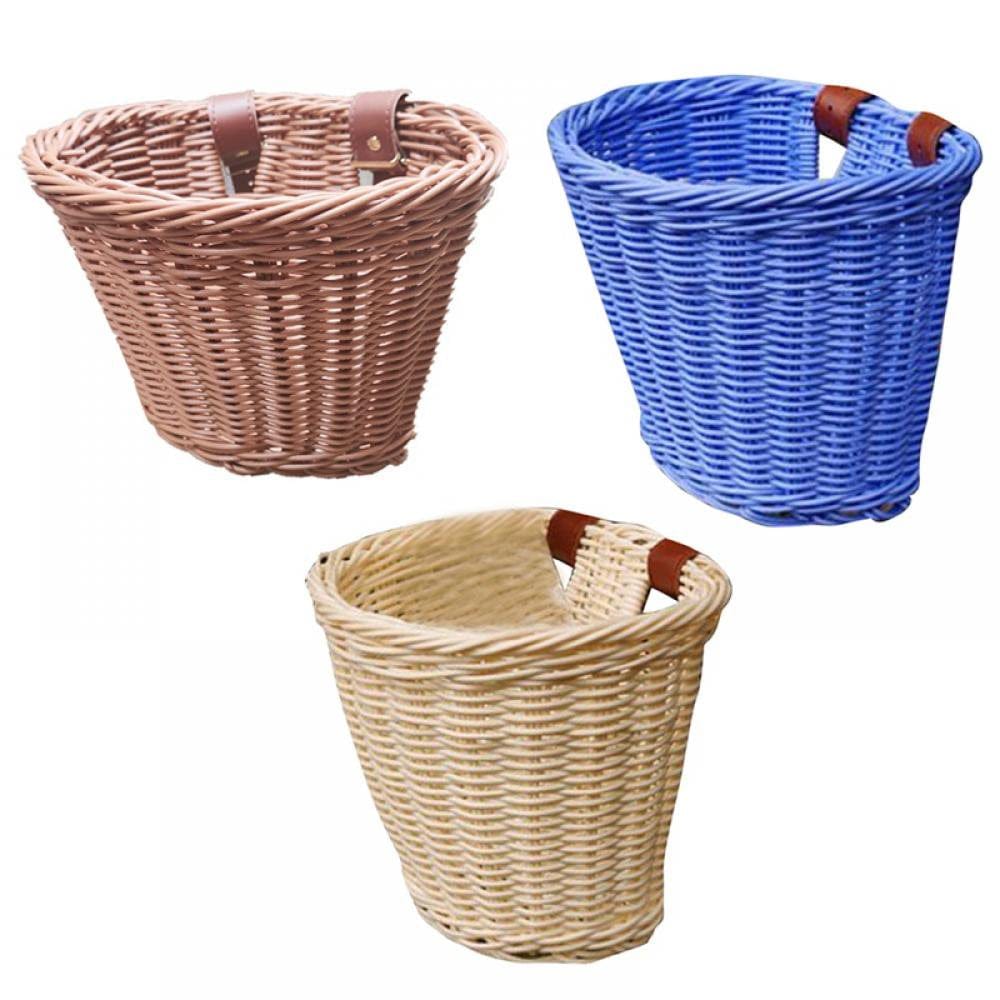 3 Pack Kids Bike Basket for Girls Boys Front Handlebar Handwoven Imitate Wicker Basket Bike Bicycle Tricycle Balance Scooter Waterproof with Leather Straps Small Bike Baskets for Women