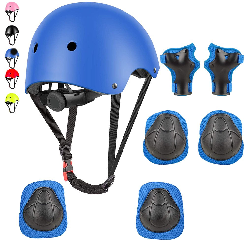 3-10 Years Old Kids Protective Gear Set for Outdoor Sports, Adjustable Skateboard Bike Helmet with Knee Pads Elbow Pads Wrist Guards for Roller Skating Cycling Scooter, Black