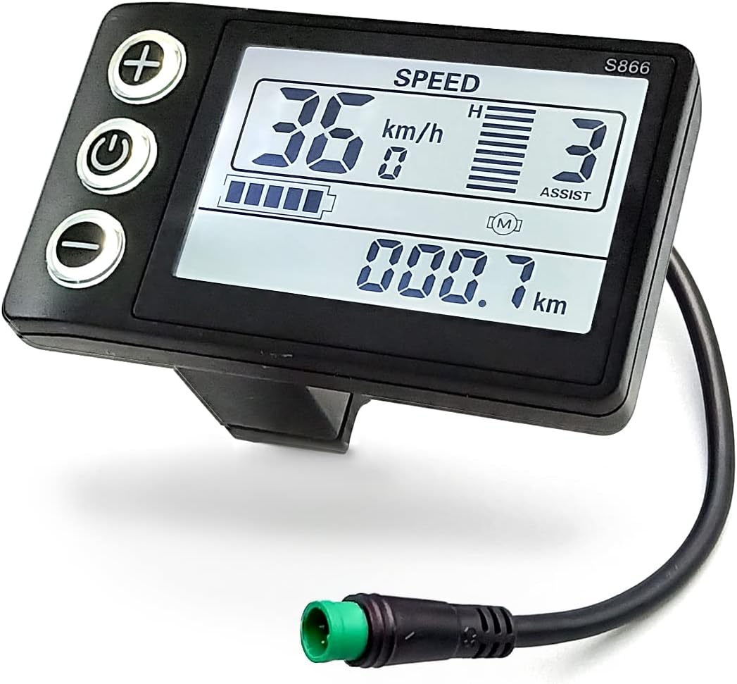 Electric Bicycle LCD S866 Display Meter, 24V 36V 48V 60V E-Bike Display Meter Control Panel with SM/Waterproof Plug
