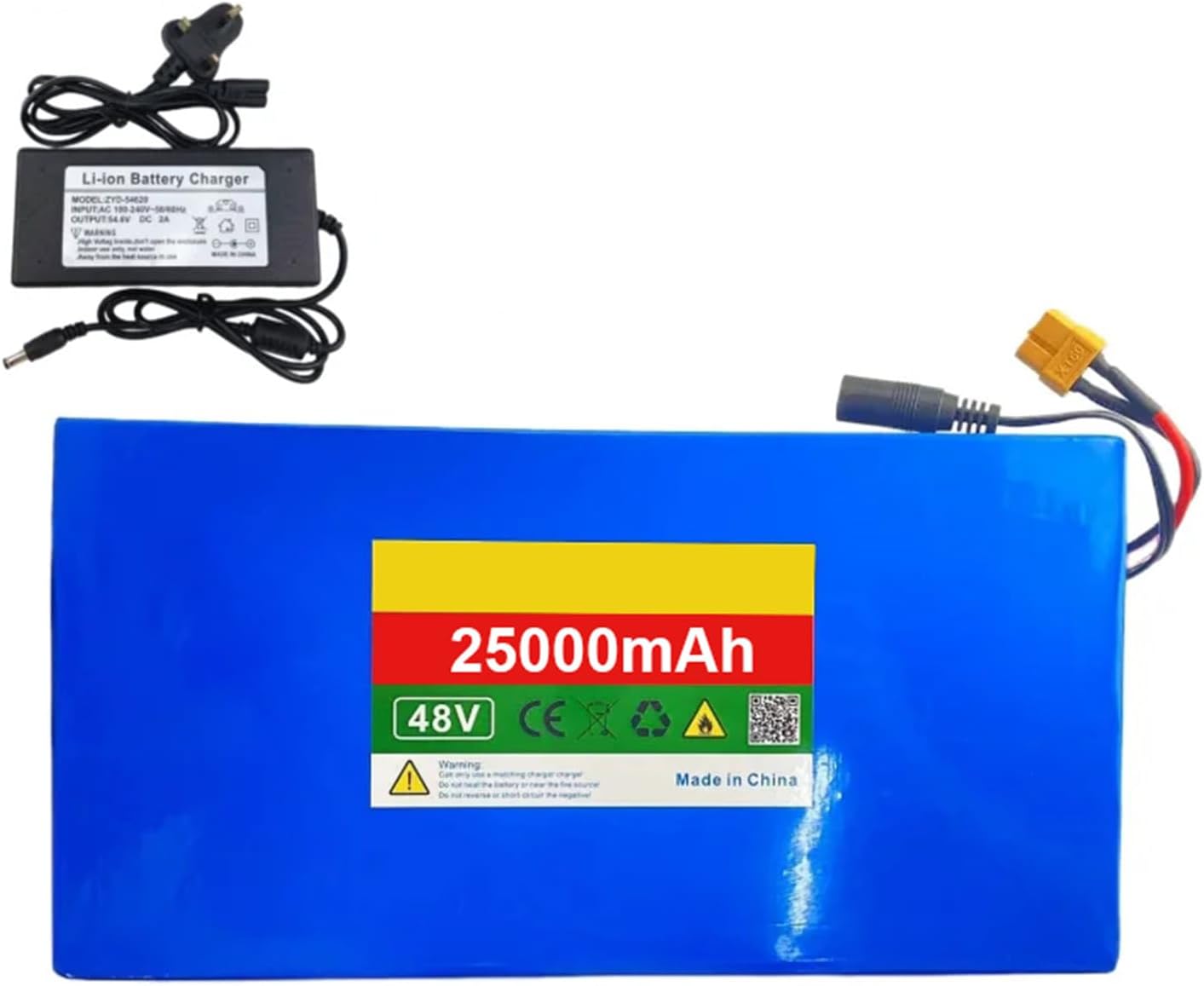 48V 25Ah Battery Lithium Pack,48V Electric Bicycle Lithium Battery,Built-in 50A BMS,with 54.6V 2A Charger, for 250W - 1500W Electric Bicycle Scooter Motor