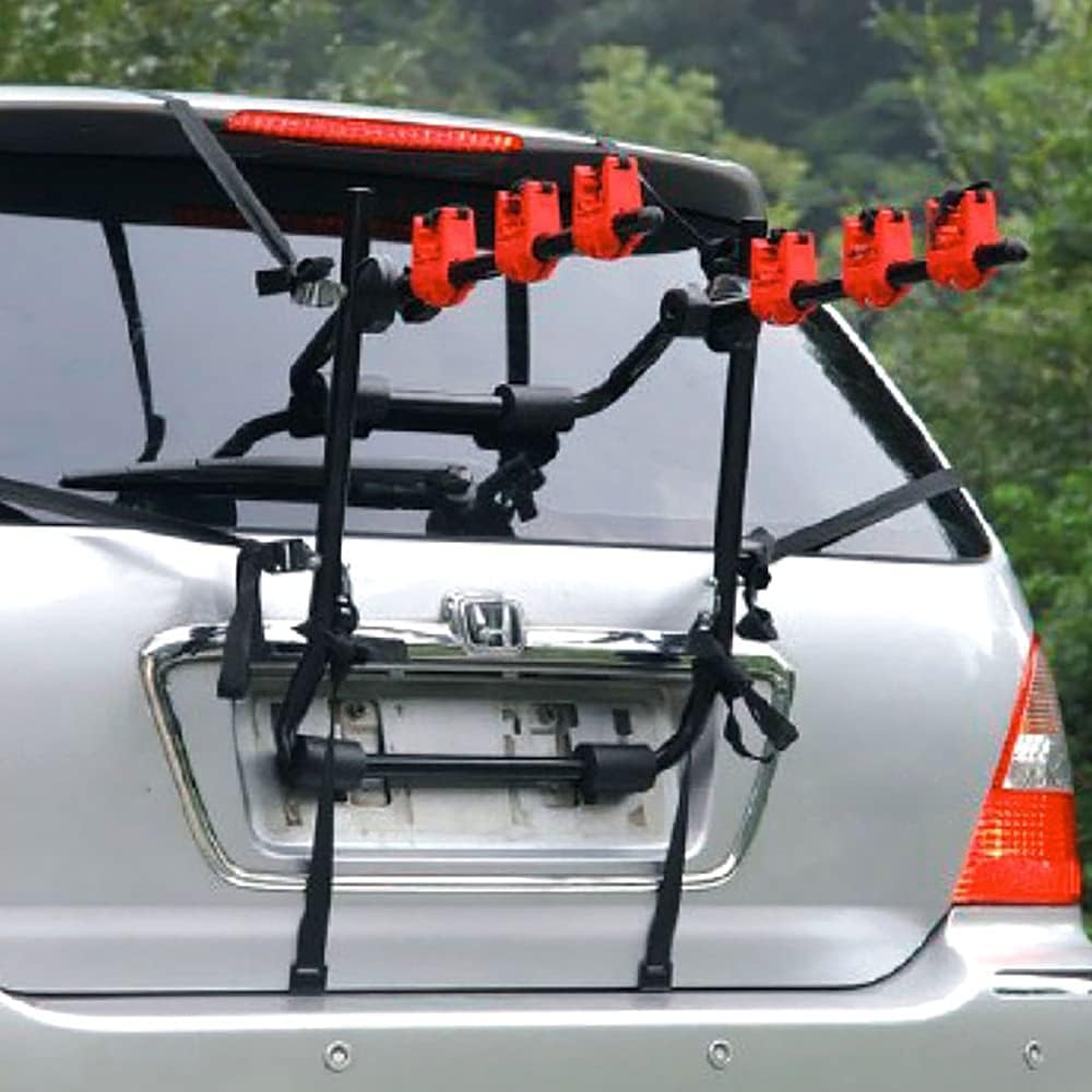 3-Bike Trunk Rack with Fix Strap Trunk Mount Bicycle Rack, Bike Holder Compatible with Most Sedans Hatchbacks Minivans and SUVs