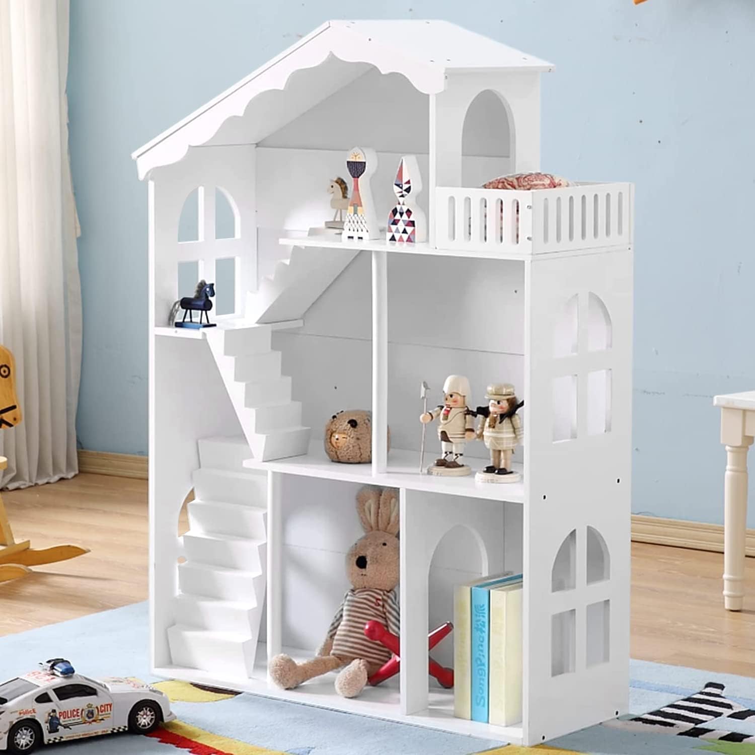 HILIROOM HILIROOM Dollhouse Bookshelf w/ Stairs & Balcony, 32.6”x12”x45.6”,(White) - $90