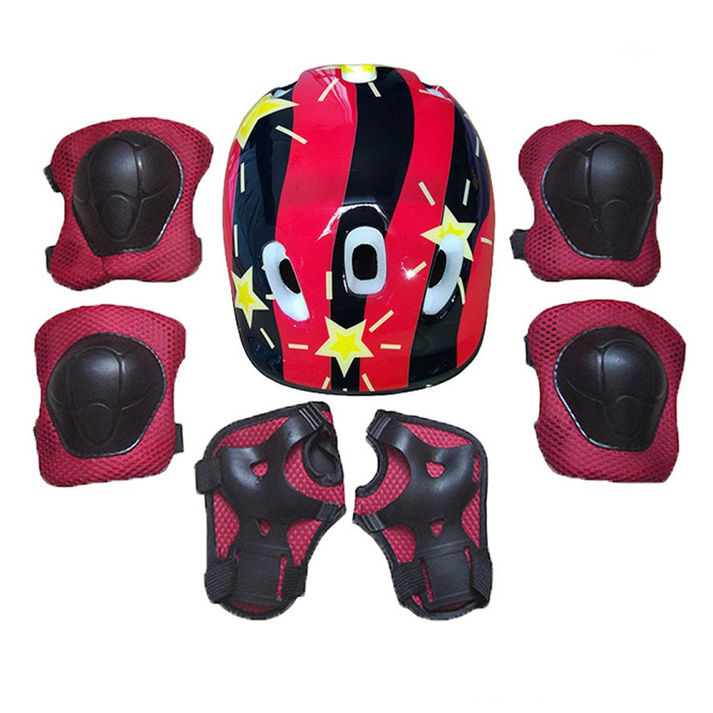Suanret 7Pcs/Set Child Kids Safety Helmet & Knee & Elbow Pad Set for Boys Girls Cycling Skate Bike Black a 3-9 Years
