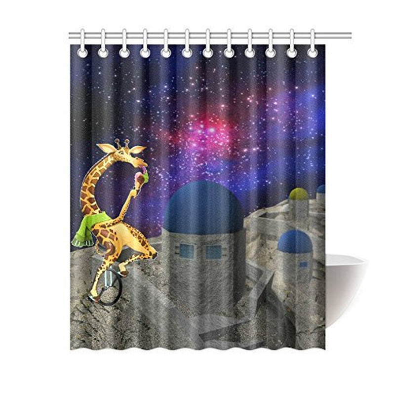 ARTJIA Funny Giraffe on an Unicycle Night Sky Stars Sceneshower Curtain Bathroom Decor 66X72 Inch