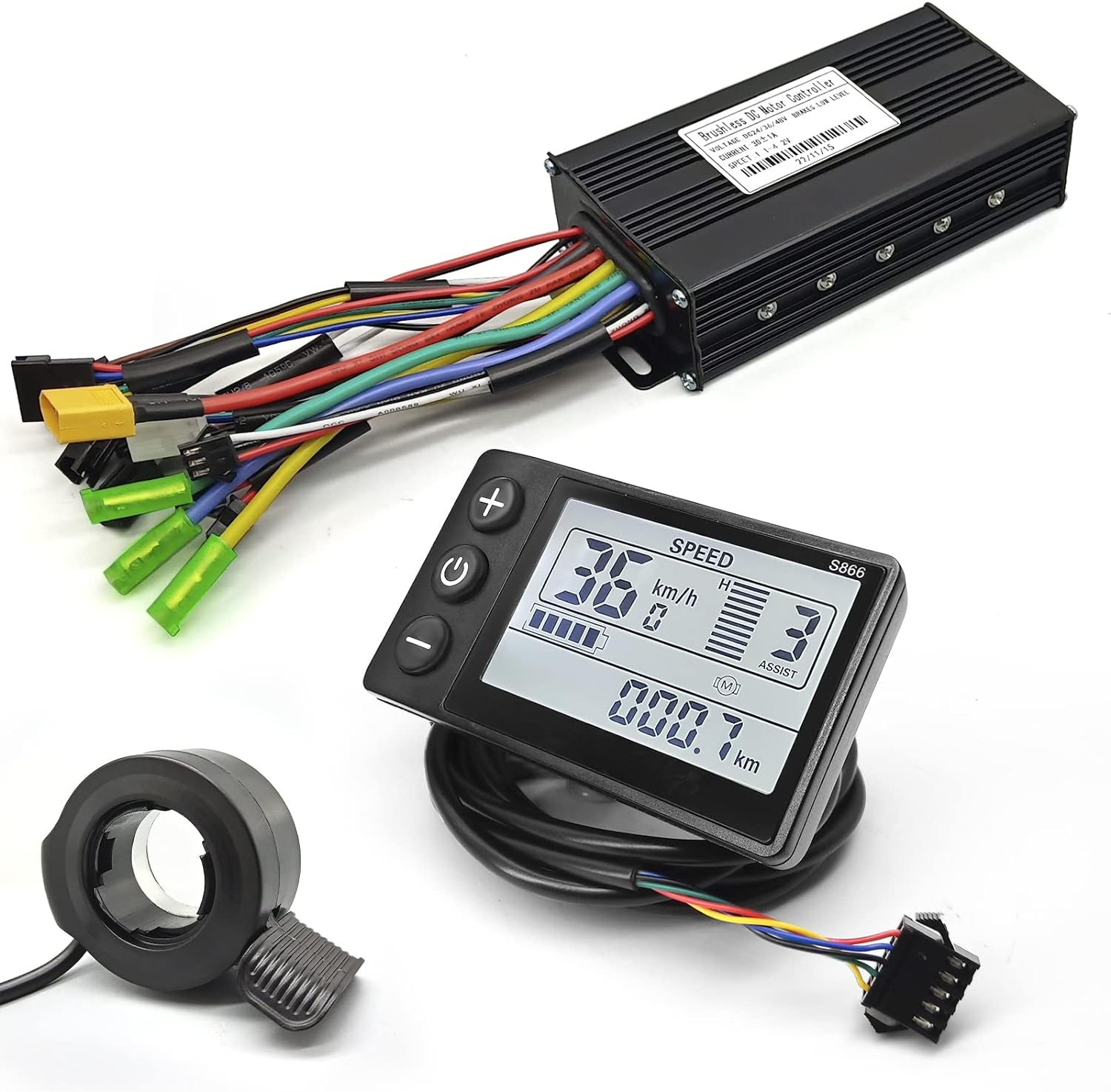 EBike Conversion Kit 1000W, 36V/48V 30A Brushless Controller Mini LCD S866 Display for Electric Bicycle Scooter Mountain Bike Parts