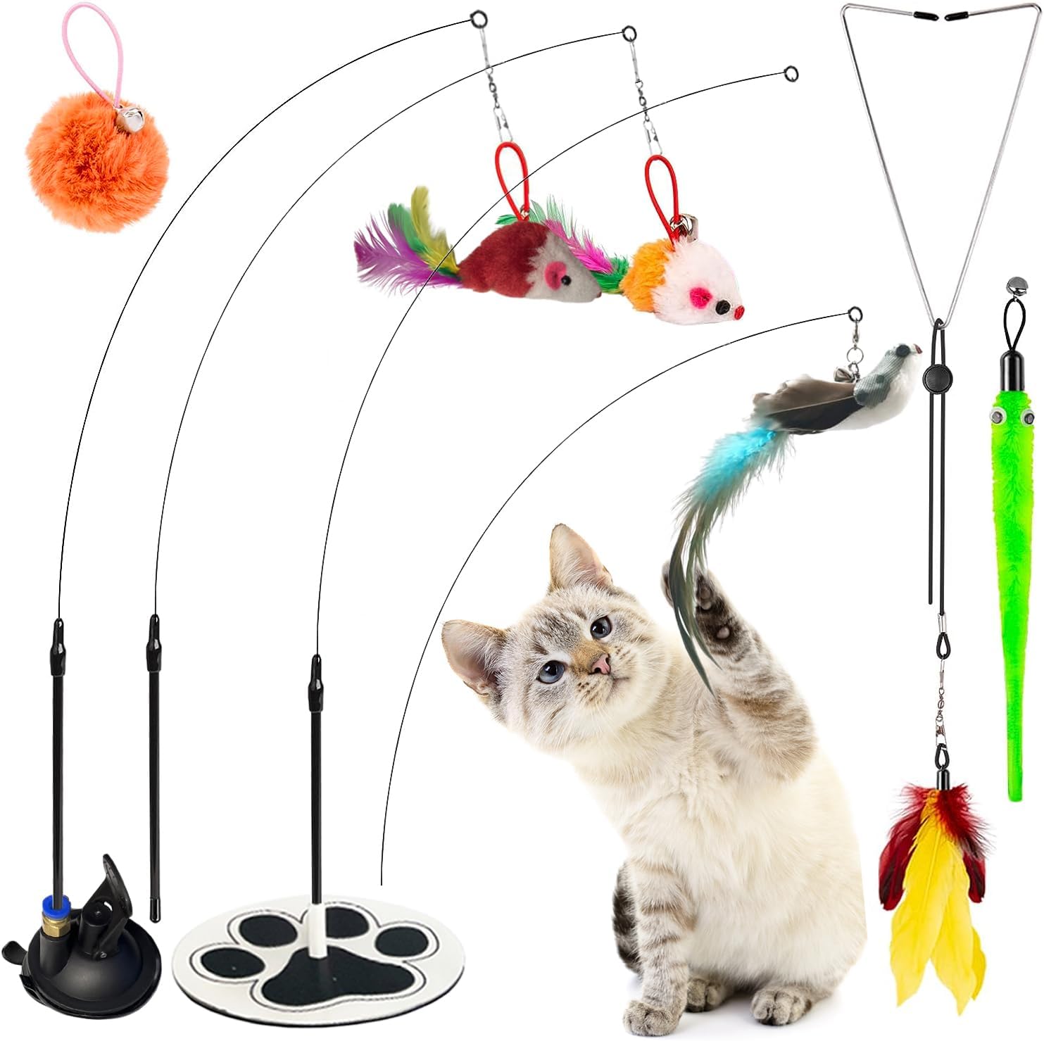 Simulation Bird Interactive Cat Toy For Indoor Cats Bird Simulation Cat Toy Set Suction Cup Cat Toy Flying Bird For Indoor Cats Feathered Cat Toys Cat Toy Mouse On String Wand Toy Floor Solid Base…