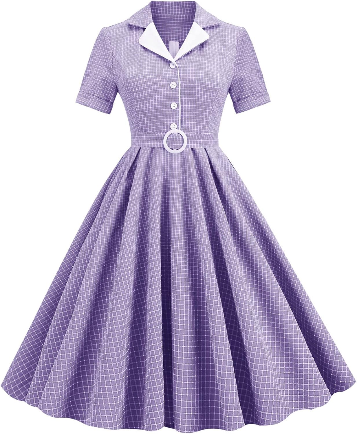 BADHUB Vintage Dress for Women 70s Style Dress Collared Dress Women 1950s Party Swing Dresses Short Sleeve Cocktail Skater Dress