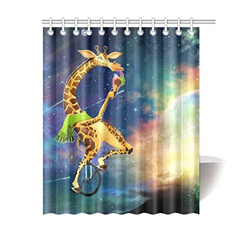 Libin Funny Giraffe on an Unicycle Night Sky Starshower Curtain Bathroom Decor 66X72 Inch