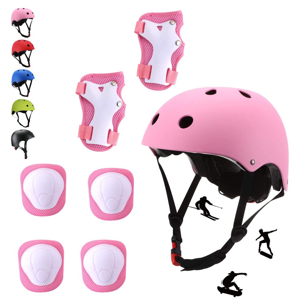 3-10 Years Old Kids Protective Gear Set for Outdoor Sports, Adjustable Skateboard Bike Helmet with Knee Pads Elbow Pads Wrist Guards for Roller Skating Cycling Scooter, Black