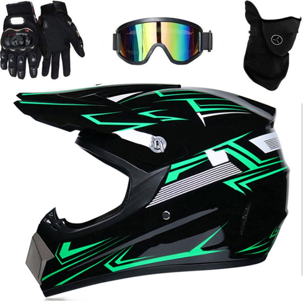 Professional Motocross Helmet Motocross Dirt Bike off Road Motorbike Helmet Set Full Face MTB Helmet with Goggles Gloves Face Cover ( M )