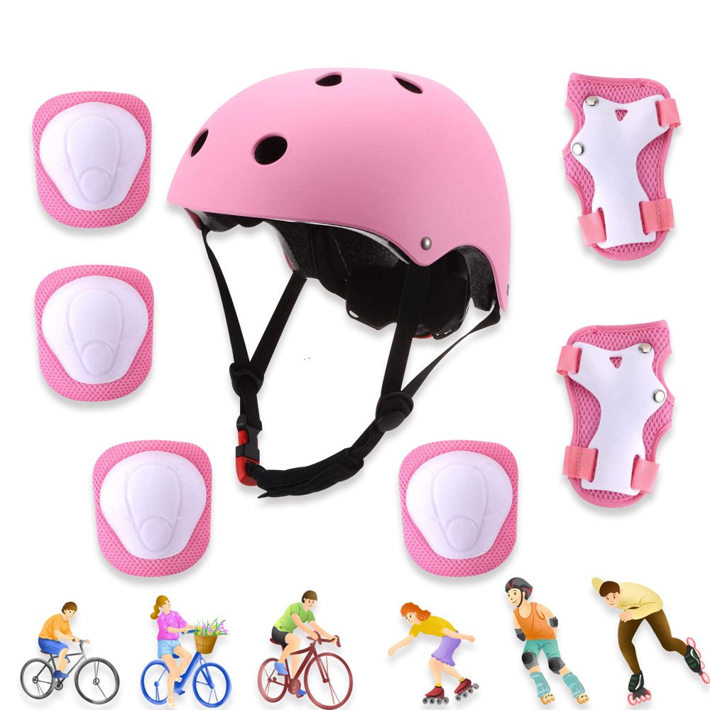 Helmet Knee Pad Set (Blue), Adjustable Kids Bike Helmet Protective Gear Set with Knee Pads and Elbow Pads Wrist Guards Included for 3~10Yrs Girls Boys Bike Roller Skating Cycling Scooter