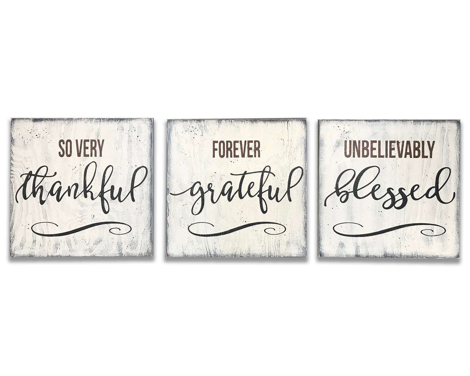 So Very Thankful Grateful Blessed Wood Sign Set