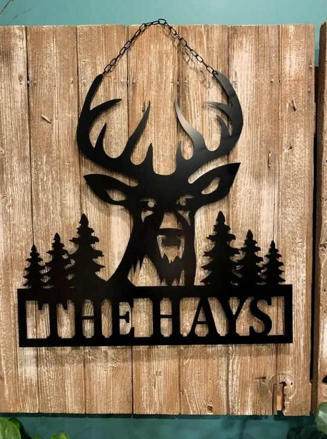 Deer Scene - 24" Personalized Hunter Gift with Pine Trees - ACM Metal Decor Sign
