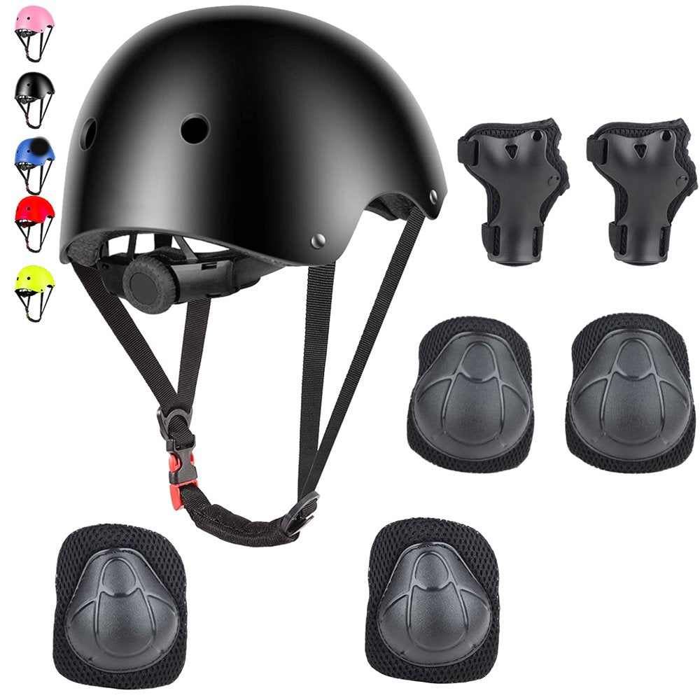 Helmet Knee Pad Set (Blue), Adjustable Kids Bike Helmet Protective Gear Set with Knee Pads and Elbow Pads Wrist Guards Included for 3~10Yrs Girls Boys Bike Roller Skating Cycling Scooter