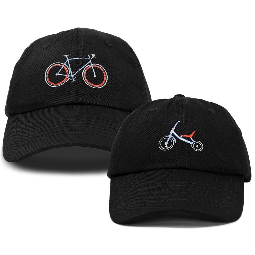 DALIX Father Son Bicycle Tricycle Matching Ball Cap Embroidered Hat Set in Navy Blue
