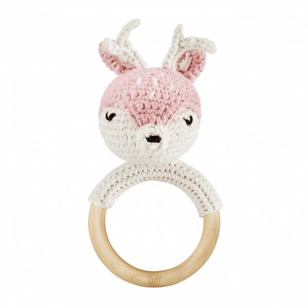 RATTLE TEETHER DEER DUSTY PINK